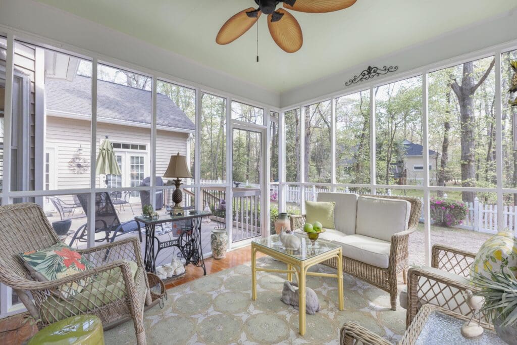Bright sunroom in Lexington SC with large windows and views of the spacious backyard