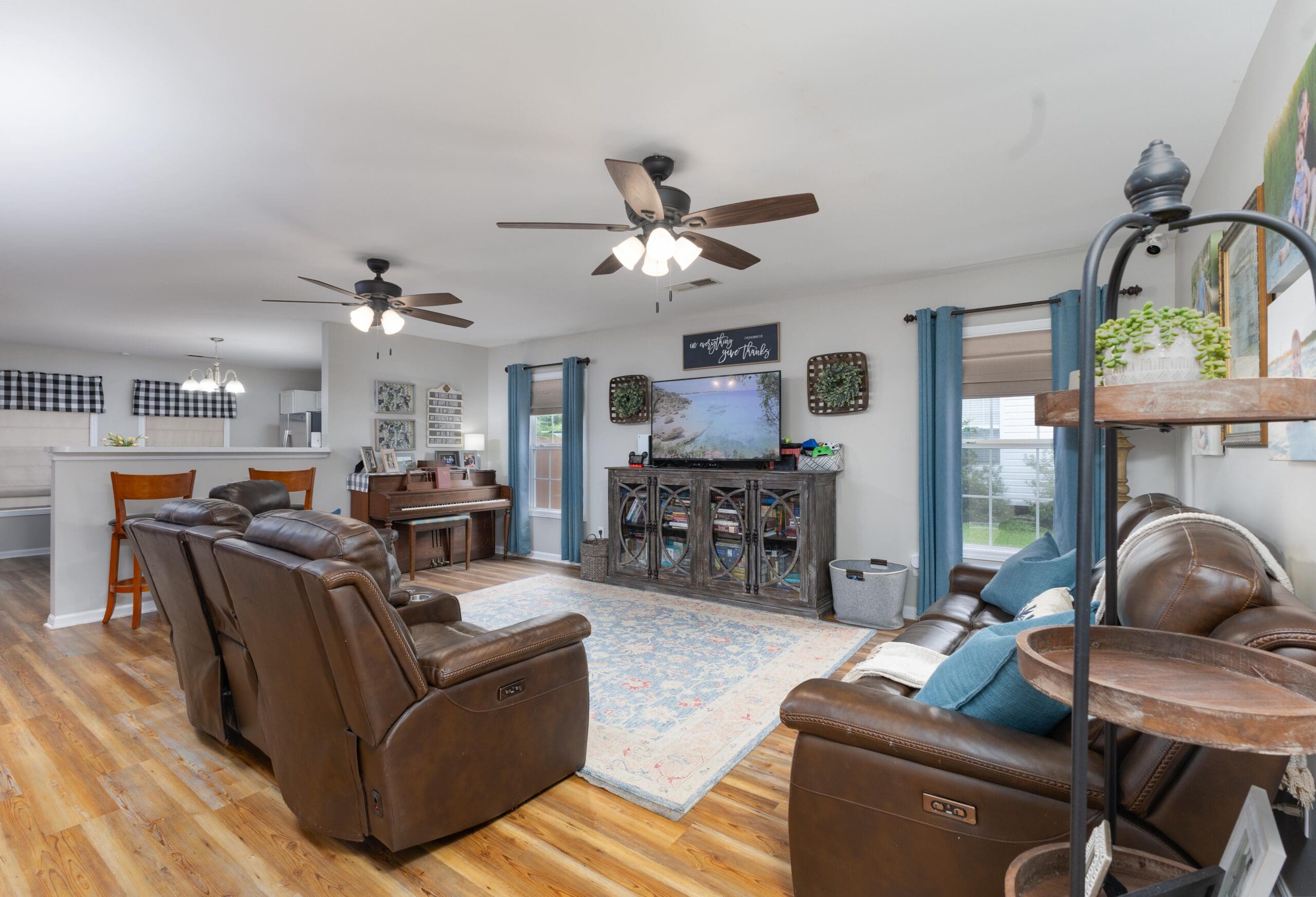 Spacious living room at 405 Timbermill Dr, Lexington SC with open layout, natural light, and updated flooring