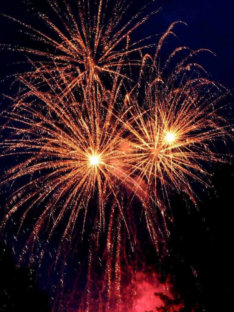 Bright and colorful fireworks display lighting up the night sky, perfect for celebrations and festive occasions.